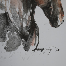 馬の小さなのポートレート（墨絵、水彩画用紙、２１ｃｍ×３０ｃｍ） 3枚目の画像