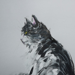 猫の白黒のポートレート（墨絵、水彩、その他、水彩画用紙２１cm×２９，５ｃｍ） 2枚目の画像