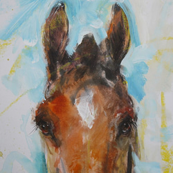 生命力、栗毛色の馬のポートレート（水彩画用紙２９ｃｍ×２１ｃｍ、墨、アクリルその他） 2枚目の画像