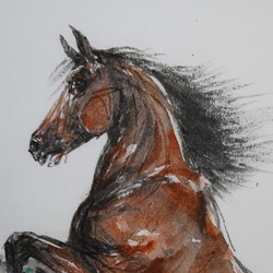 立ち上がった馬2020（墨絵、その他、厚い和紙２１ｃｍ×３０ｃｍ） 2枚目の画像