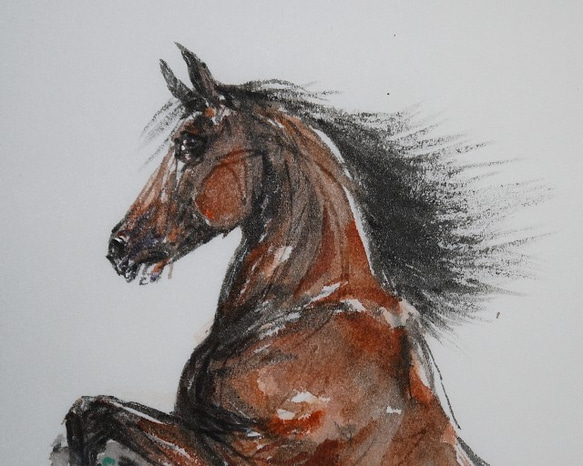 立ち上がった馬2020（墨絵、その他、厚い和紙２１ｃｍ×３０ｃｍ） 2枚目の画像