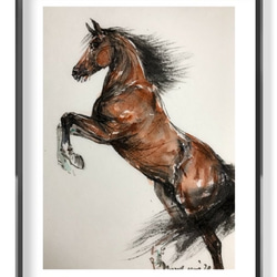 立ち上がった馬2020（墨絵、その他、厚い和紙２１ｃｍ×３０ｃｍ） 3枚目の画像