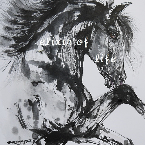 墨絵　絵画　原画　モノクロ　水彩画　水墨画　インテリア　F4 楽天市場】本田一誠 猫水墨画【夢】縦長 | グレイッシュ