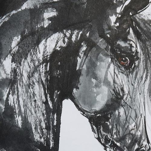 立ち上がった馬、2（墨絵、水彩画用紙、20cm×30cm） 絵画