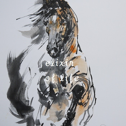 立ち上がった馬2（墨絵、水彩画用紙21cm×30cm） 絵画
