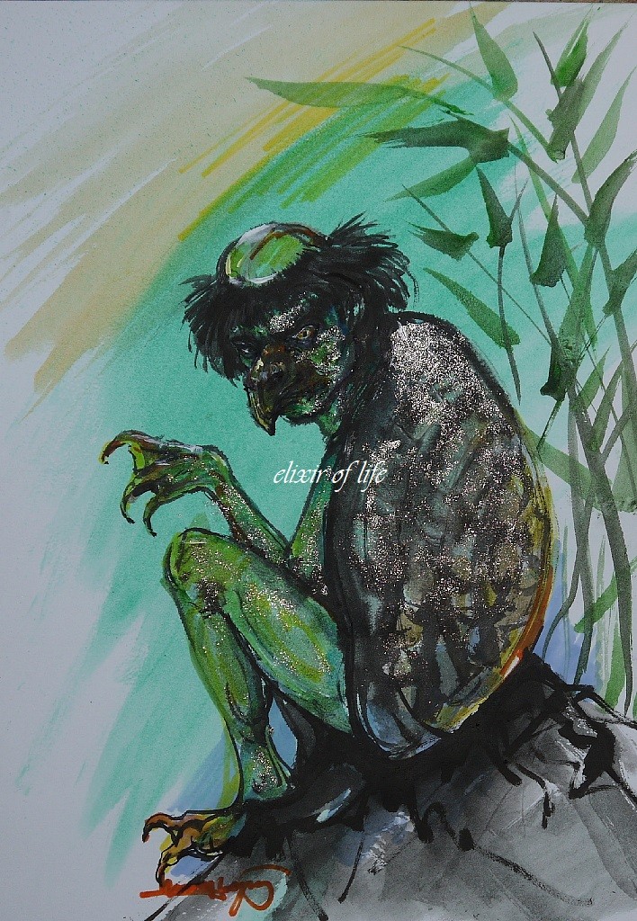河童2020（墨、水彩、水彩画用紙21cm×30cm） 絵画