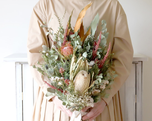 前撮り・ウェディングフォト☆バンクシアとピンクッションのドライ