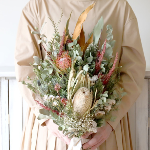 前撮り・ウェディングフォト☆バンクシアとピンクッションのドライ