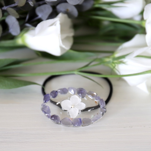 一点物】大きめ アイオライトの 雫 ヘアゴム③✩*˚ 一点物】大きめ