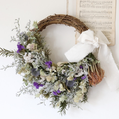 ハーフリース◇ナチュラル◇ドライフラワーリース ハーフリースドライフラワーナチュラルブルーファンタジー