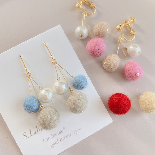 ピアス・フェルトボールポンポンピアス ピアス（フック・チェーン） S  