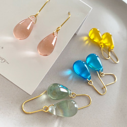 ピアス・mimosa yellow*ミモザイエロー.クリアガラスドロップ ピアス　　 3枚目の画像