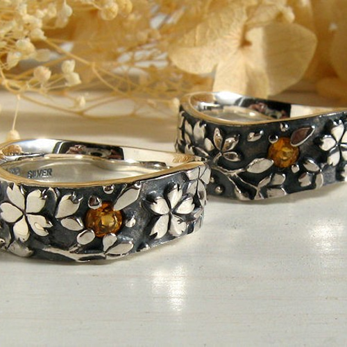 夜桜 シルバー6ミリ幅リング シトリンの月と桜 指輪・リング moge 通販