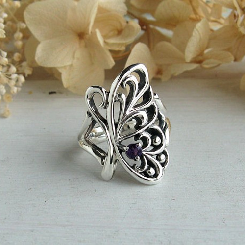 蝶 アメジストシルバーリング R-012 指輪・リング moge 通販 3861072