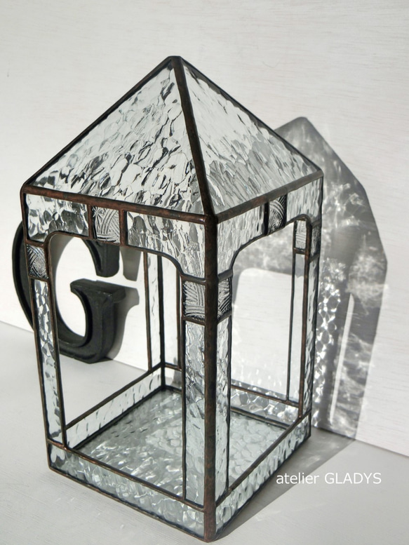 ステンドグラスのテラリウム　ハンマードガラス アンティーク仕上げ 4枚目の画像