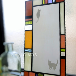 ステンドグラス　ミラー　ねこ　鏡　cat 1枚目の画像