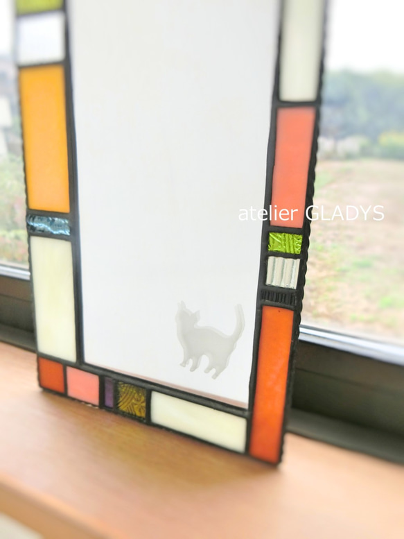 ステンドグラス　ミラー　ねこ　鏡　cat 4枚目の画像