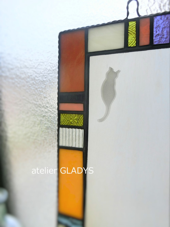 ステンドグラス　ミラー　ねこ　鏡　cat 5枚目の画像
