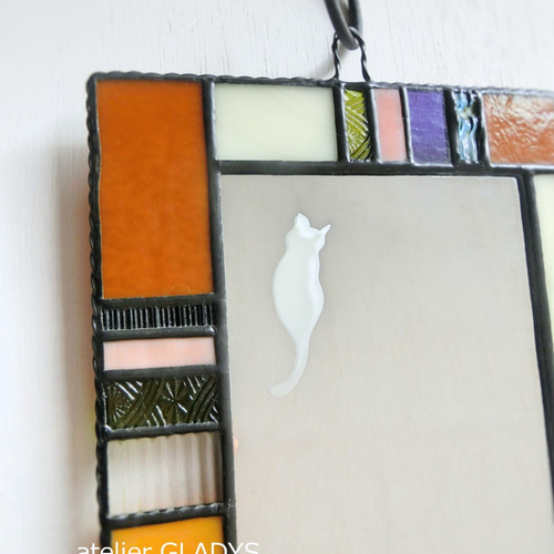 猫型の鏡：ステンドグラス・ミラー