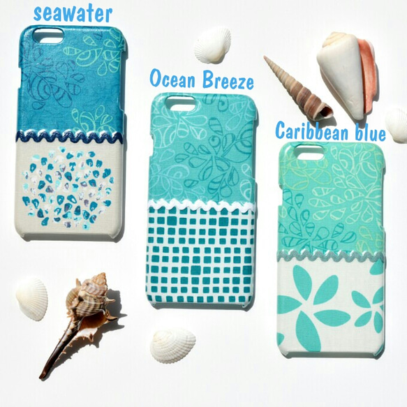 美しい海カスタムシリーズ ~seawater~【送料無料】生地/リボンが選べる 布ラミネート貼りスマホケース 2枚目の画像