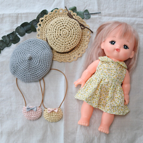 ベレー帽＆ポシェット1つ set【メルちゃん用】 おもちゃ・人形 kohana