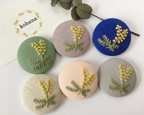 mimosa (大) 刺繍 【ブローチ/ヘアゴム】 ブローチ kohana 通販