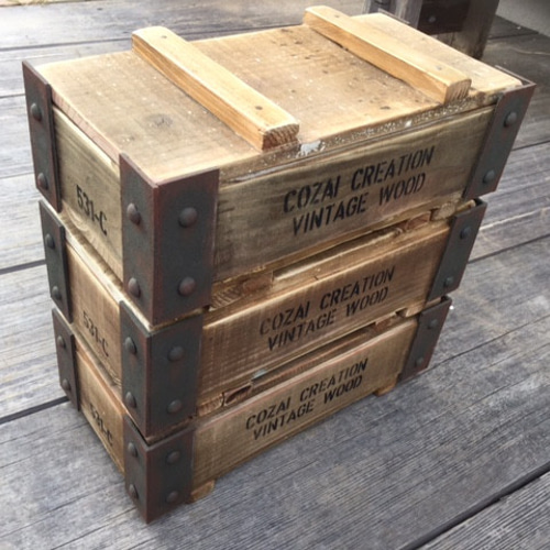 古材 ミリタリーボックス 弾薬箱風小物入れ フリーボックス・小物入れ