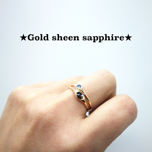 青と金の天然模様・6×4mmオーバルゴールドシーンサファイアK10