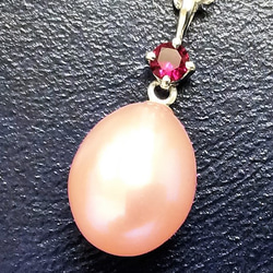 ピンクたまごレッドサファイア＆SVネックレス【Pio】silver red saphire pink necklace 2枚目の画像
