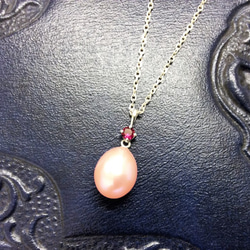 ピンクたまごレッドサファイア＆SVネックレス【Pio】silver red saphire pink necklace 1枚目の画像