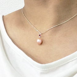 ピンクたまごレッドサファイア＆SVネックレス【Pio】silver red saphire pink necklace 3枚目の画像