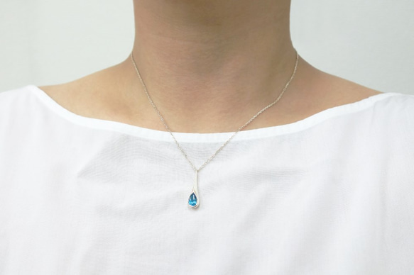 スイスブルートパーズSV925しずくネックレス【Pio by Parakee】blue topaz necklace 3枚目の画像