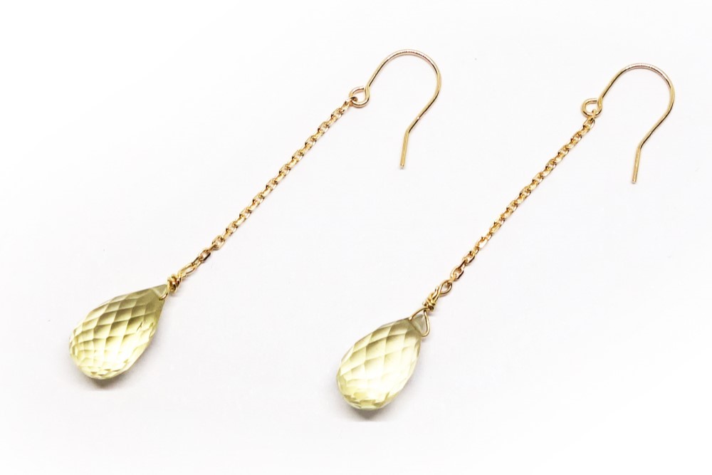 Ｋ18+レモンクォーツブリオレットロング ピアス【Pio by Parakee】lemon quartz