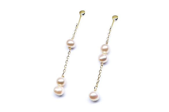 エレガントK10淡水真珠イヤリング【Pio by Parakee】stepping-pearls earrings 3枚目の画像