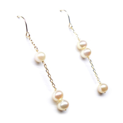 K10淡水真珠ロングピアス【Pio by Parakee】stepping-pearls earrings 2枚目の画像