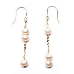 K10淡水真珠ロングピアス【Pio by Parakee】stepping-pearls earrings 1枚目の画像