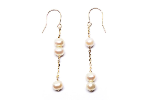 K10淡水真珠ロングピアス【Pio by Parakee】stepping-pearls earrings 1枚目の画像