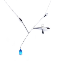 シマエナガの樹ブルートパーズネックレスSV【Pio by Parakee】Long tailed-tit blue 1枚目の画像