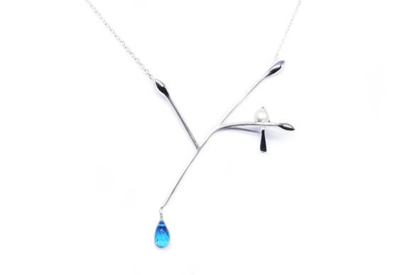 シマエナガの樹ブルートパーズネックレスSV【Pio by Parakee】Long tailed-tit blue 1枚目の画像