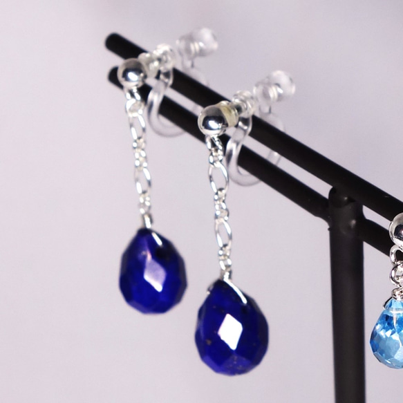 大粒ラピスラズリイヤリングSV【Pio by Parakee】Lapis lazuli 2枚目の画像