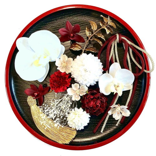 白無垢 にも 胡蝶蘭 と 贅沢お花 髪飾り 選べる タッセル と 組紐 ３