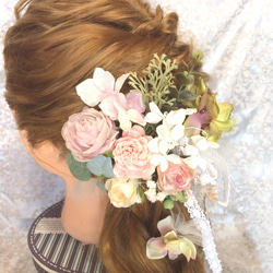 シュガー ピンク  プリンセス 系 ヘッド ドレス ( 髪飾り ) プリザーブド チュール リボン ウエディング 結婚式 4枚目の画像