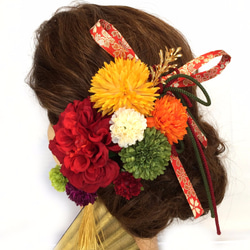 アンティーク ダリア と マム の 髪飾り ～選べるタッセルとおまけのリボン付き～ 結婚式　成人式　卒業式 2枚目の画像