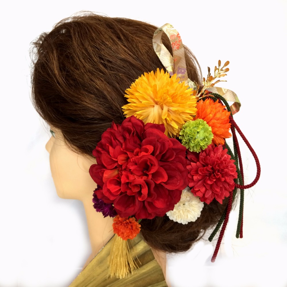 アンティーク ダリア と マム の 髪飾り ～選べるタッセルとおまけのリボン付き～ 結婚式　成人式　卒業式