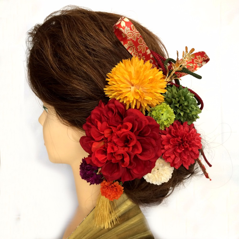 アンティーク ダリア と マム の 髪飾り ～選べるタッセルとおまけのリボン付き～ 結婚式　成人式　卒業式