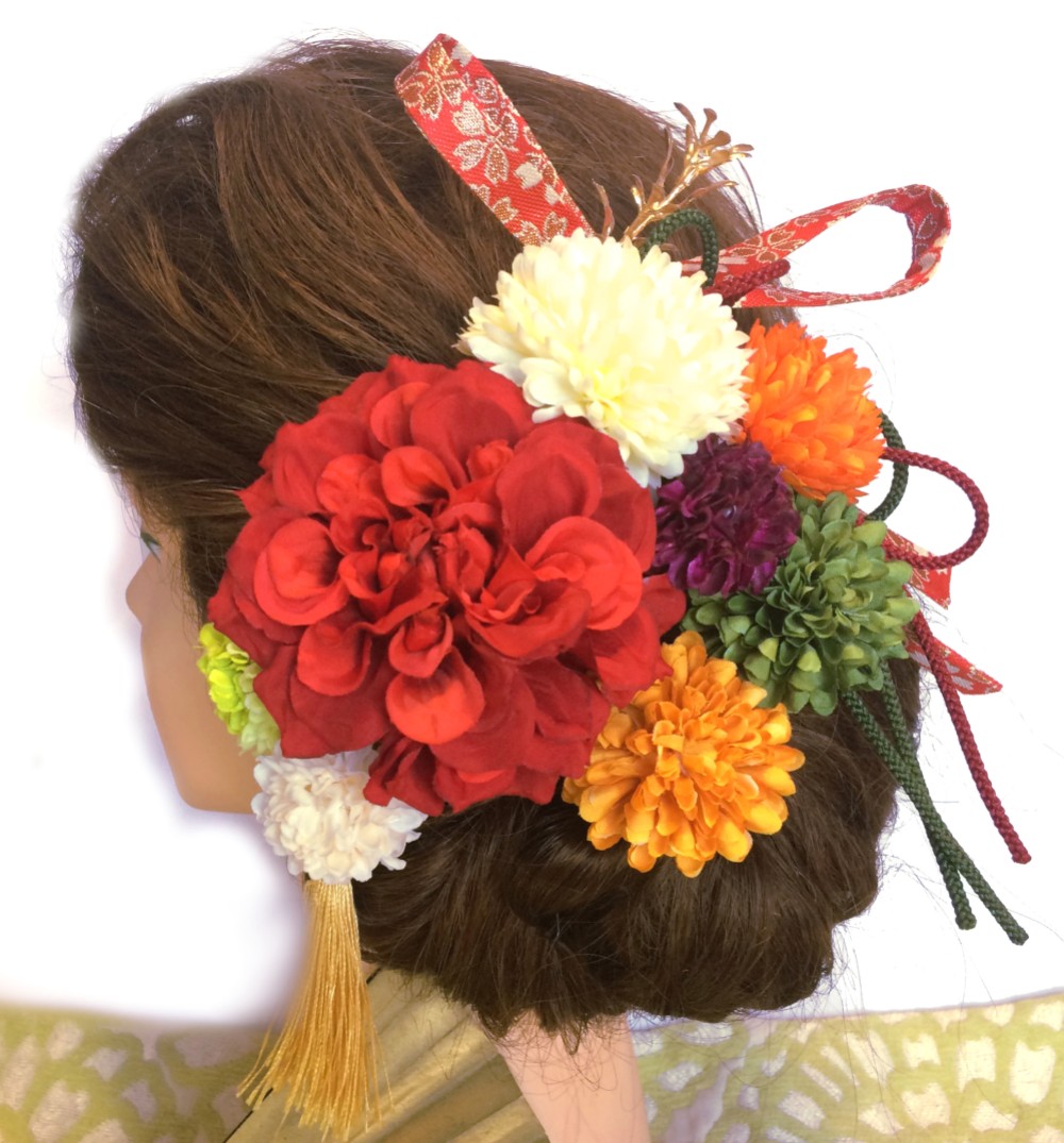 アンティークダリアとマムの髪飾り～選べるタッセルとおまけのリボン付き～ 結婚式　成人式　着物
