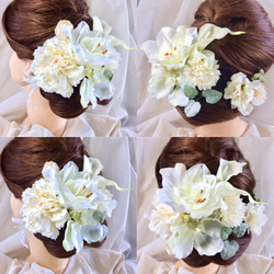 リュクス ヘッドドレス ～ 白無垢 にも 結婚式 成人式 髪飾り ウェディング ドレス 着物　蘭　百合 2枚目の画像