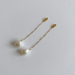 淡水真珠：baroque pearl chain ２way pierce 4枚目の画像