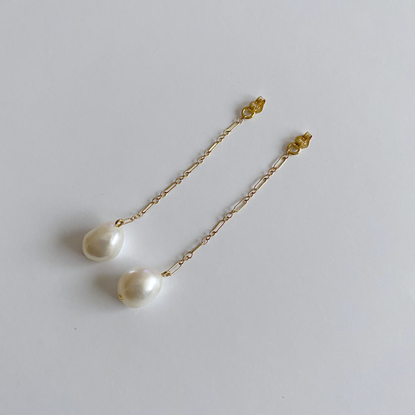 淡水真珠：baroque pearl chain ２way pierce 4枚目の画像