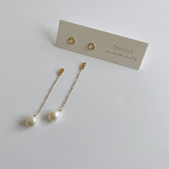 淡水真珠：baroque pearl chain ２way pierce 5枚目の画像